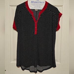 Polka Dot Black & White W/ Red Women's Top Sz L